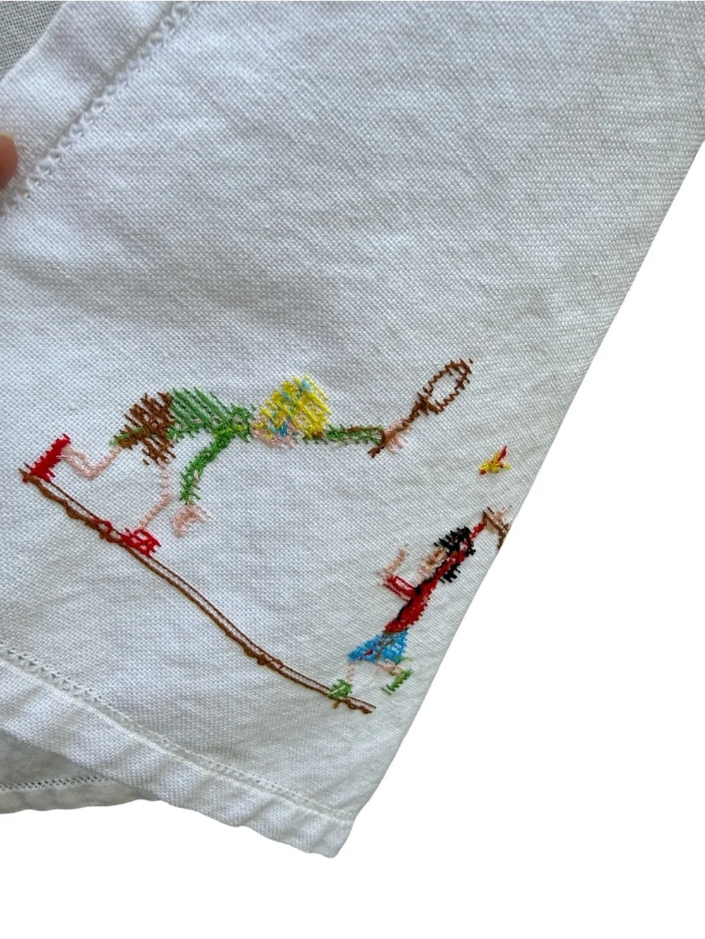 Vintage Hand Embroidered Children’s Playtime Textile/Café Curtain 29.5”x20”